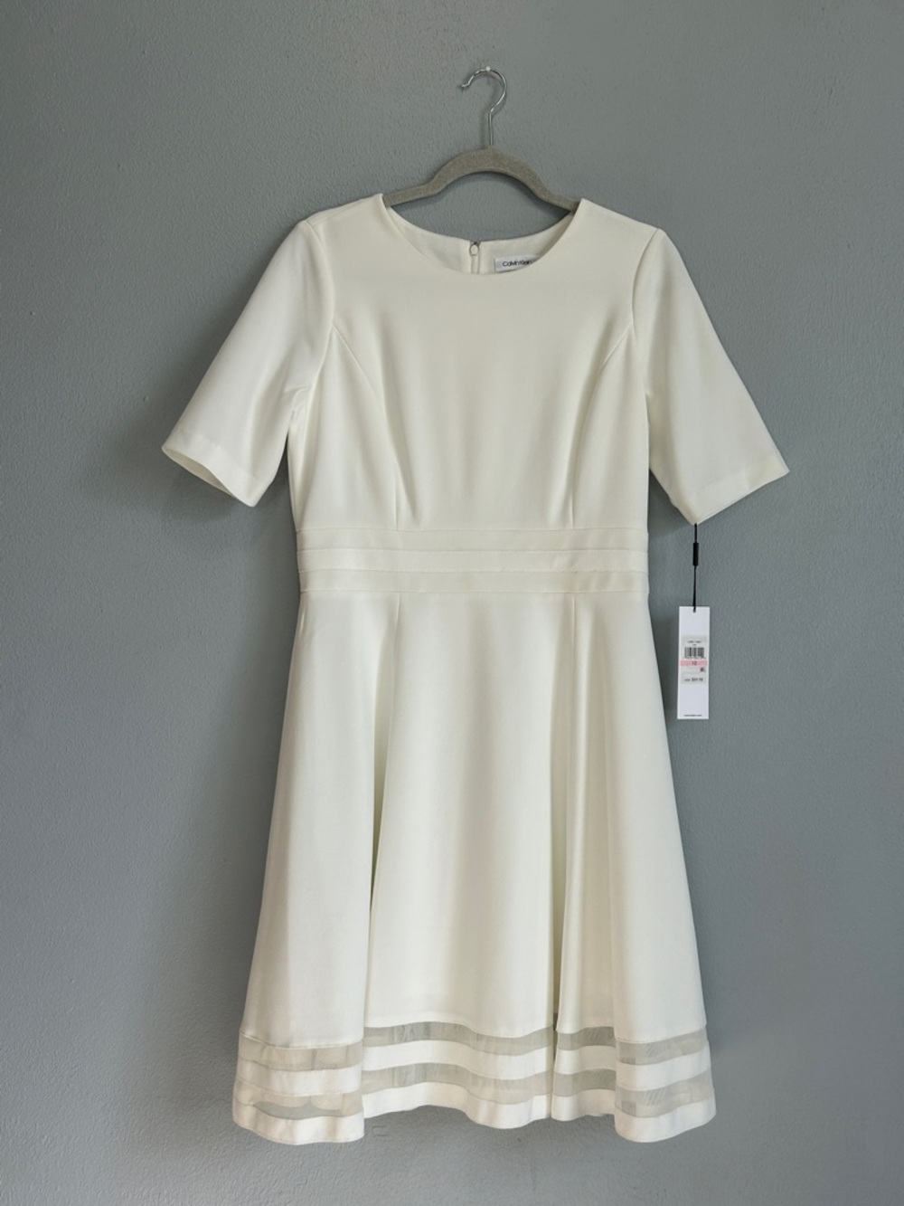 Calvin Klein Ivory Short Sleeve Fit-and-Flare Dress
